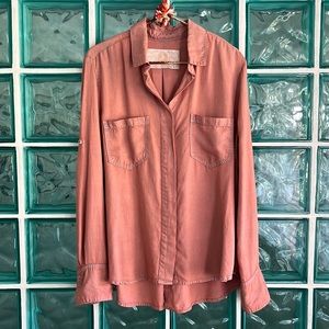Washed Rose Button-Front Women's Shirt - Casual Long Sleeve Top